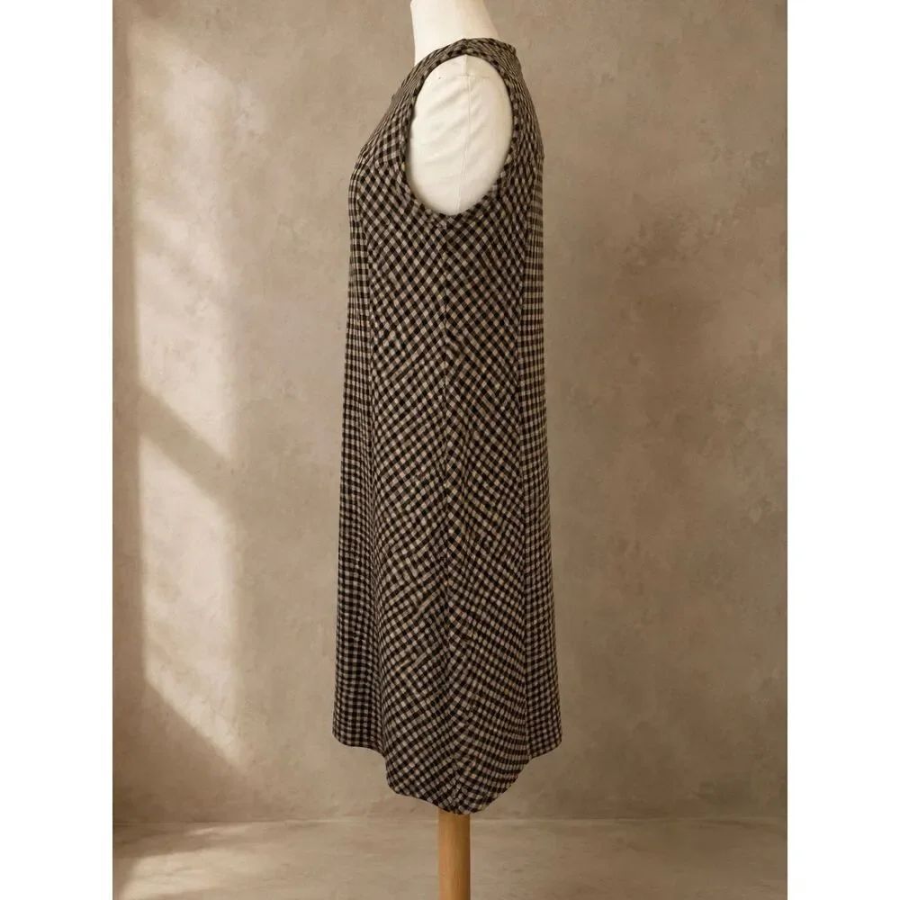 J. JILL Dress Sz S Ponte Gingham Camel Tan Black Checkered - Picture 2 of 6
